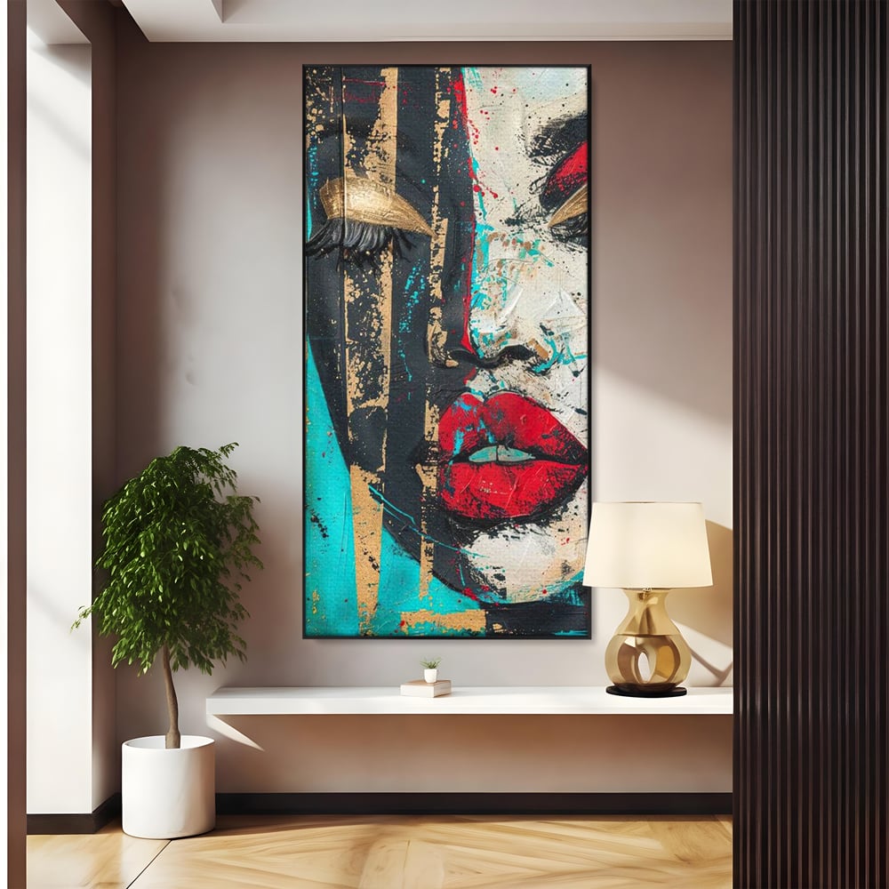 Tablou canvas cu tablou canvas cu portret avangardist, in rama de aluminiu negru